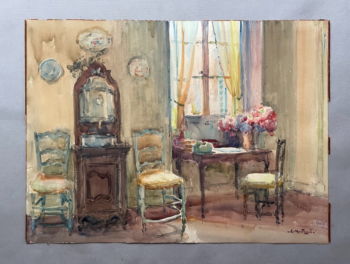 Intérieur, Aquarelle, Signature à Identifier-photo-2