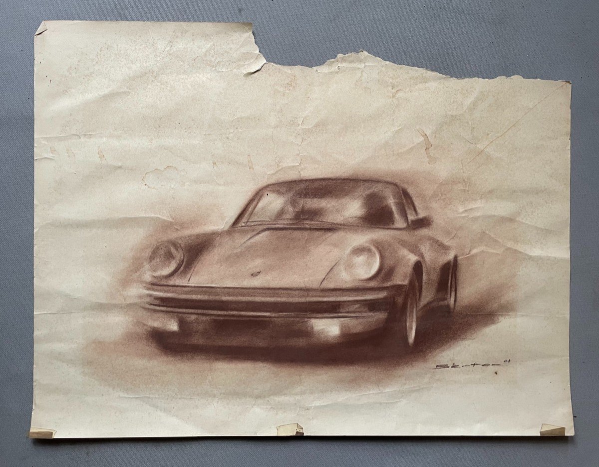 Claude Berton, Porsche 911, Dessin, Craie-photo-2