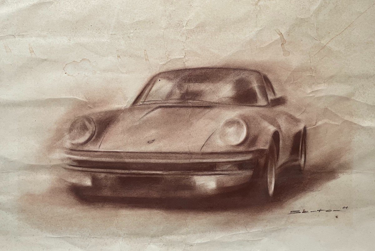 Claude Berton, Porsche 911, Dessin, Craie