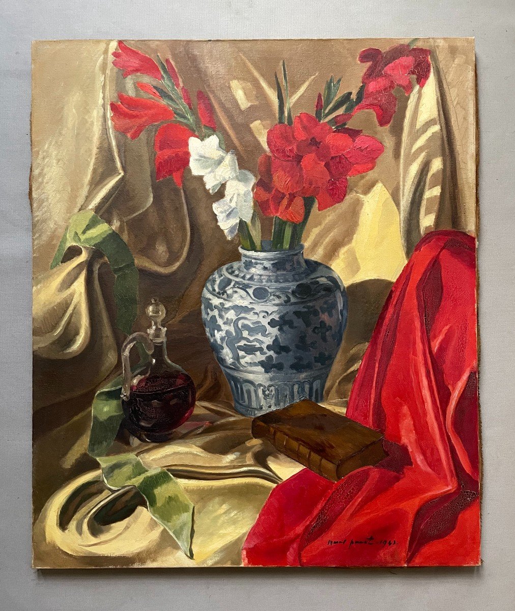 Still Life With Chinese Vase, Oil On Canvas, Signature To Be Identified-photo-2