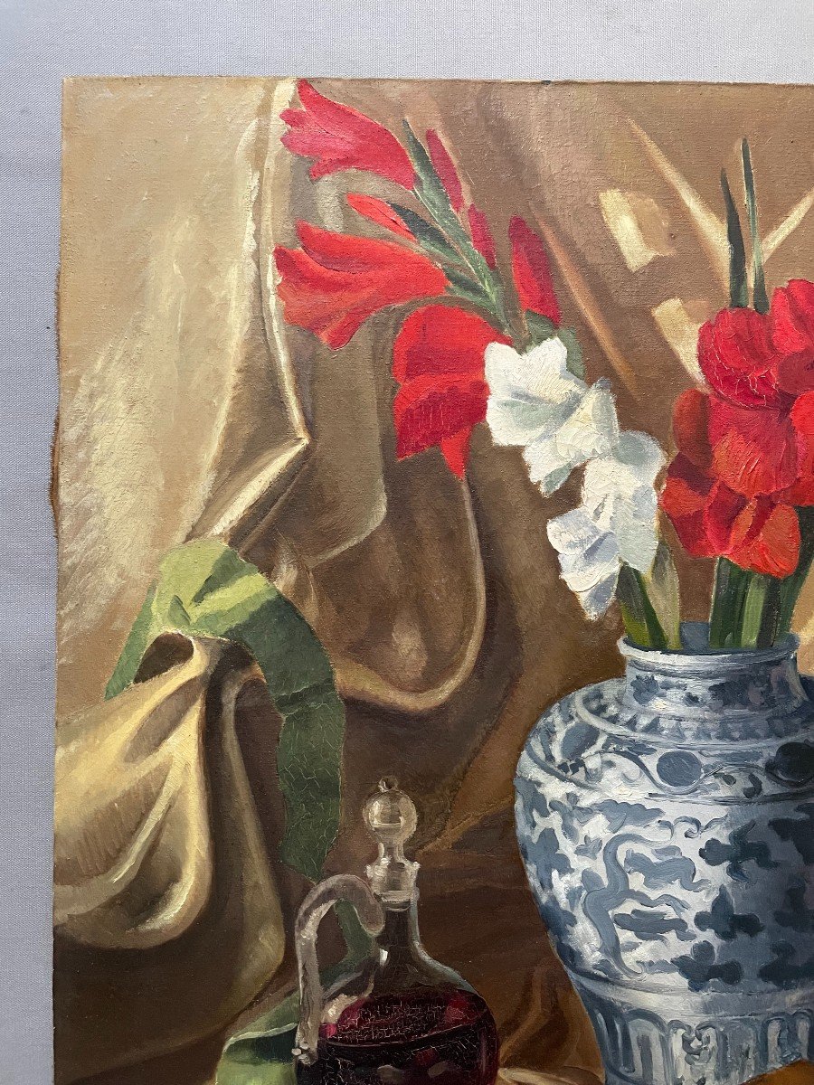 Still Life With Chinese Vase, Oil On Canvas, Signature To Be Identified-photo-4