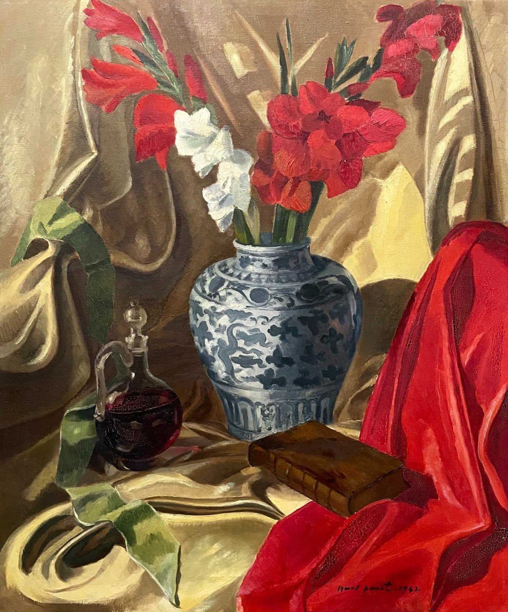 Still Life With Chinese Vase, Oil On Canvas, Signature To Be Identified