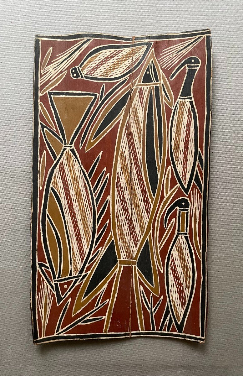 Oiseaux Et Poissons, Peinture Aborigène, Artiste à Identifier