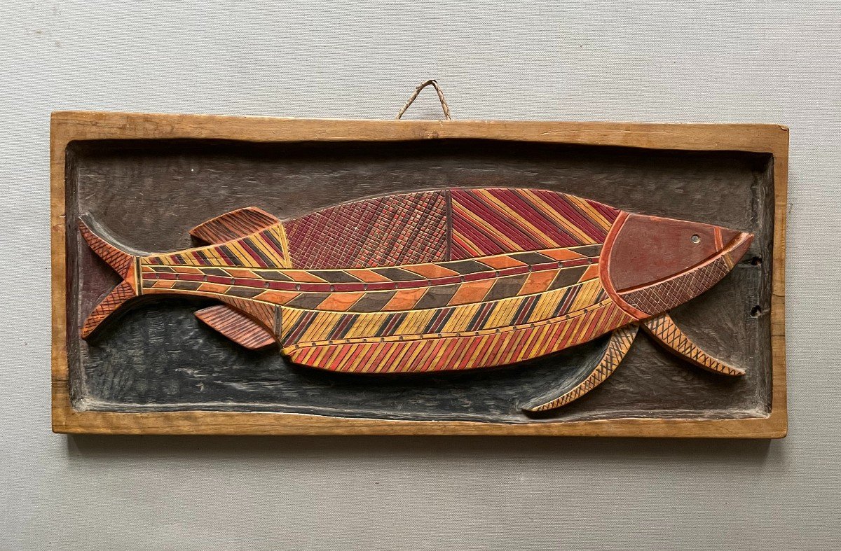 Fish, Polychrome Carved Wood, Aboriginal Work?