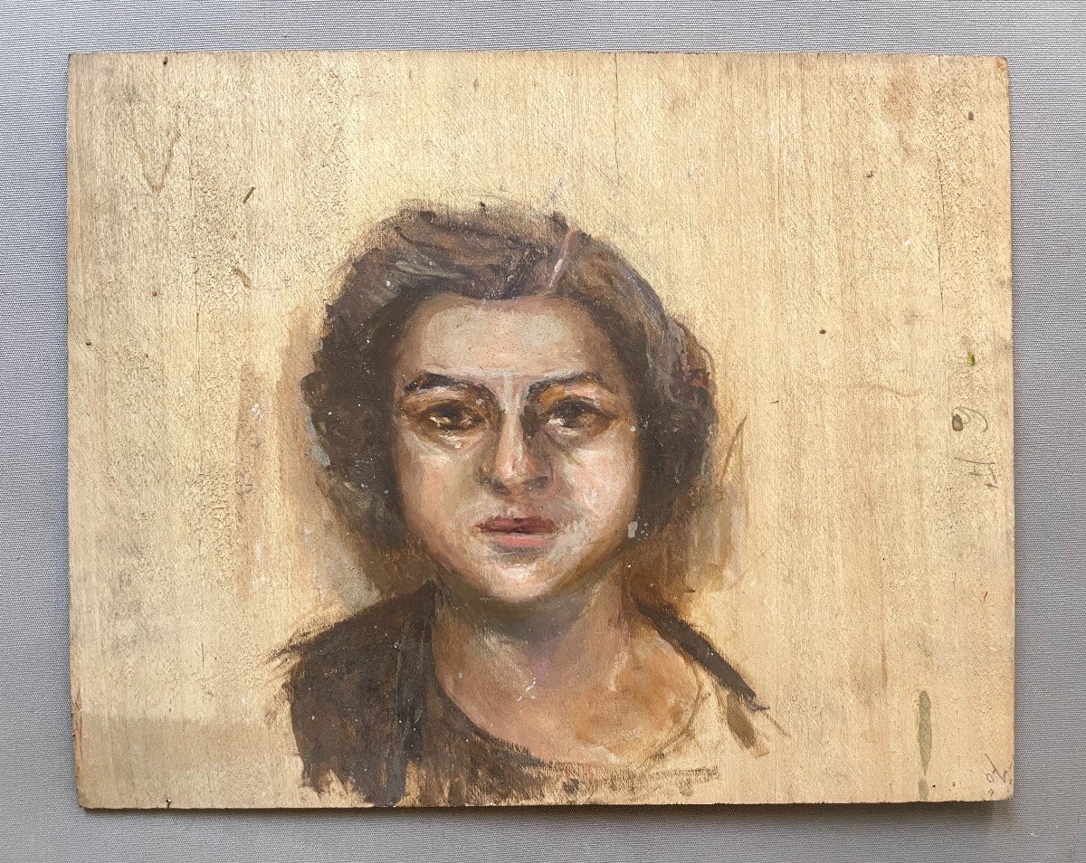 Portrait Of A Woman, Sketch On A Wood Panel-photo-2