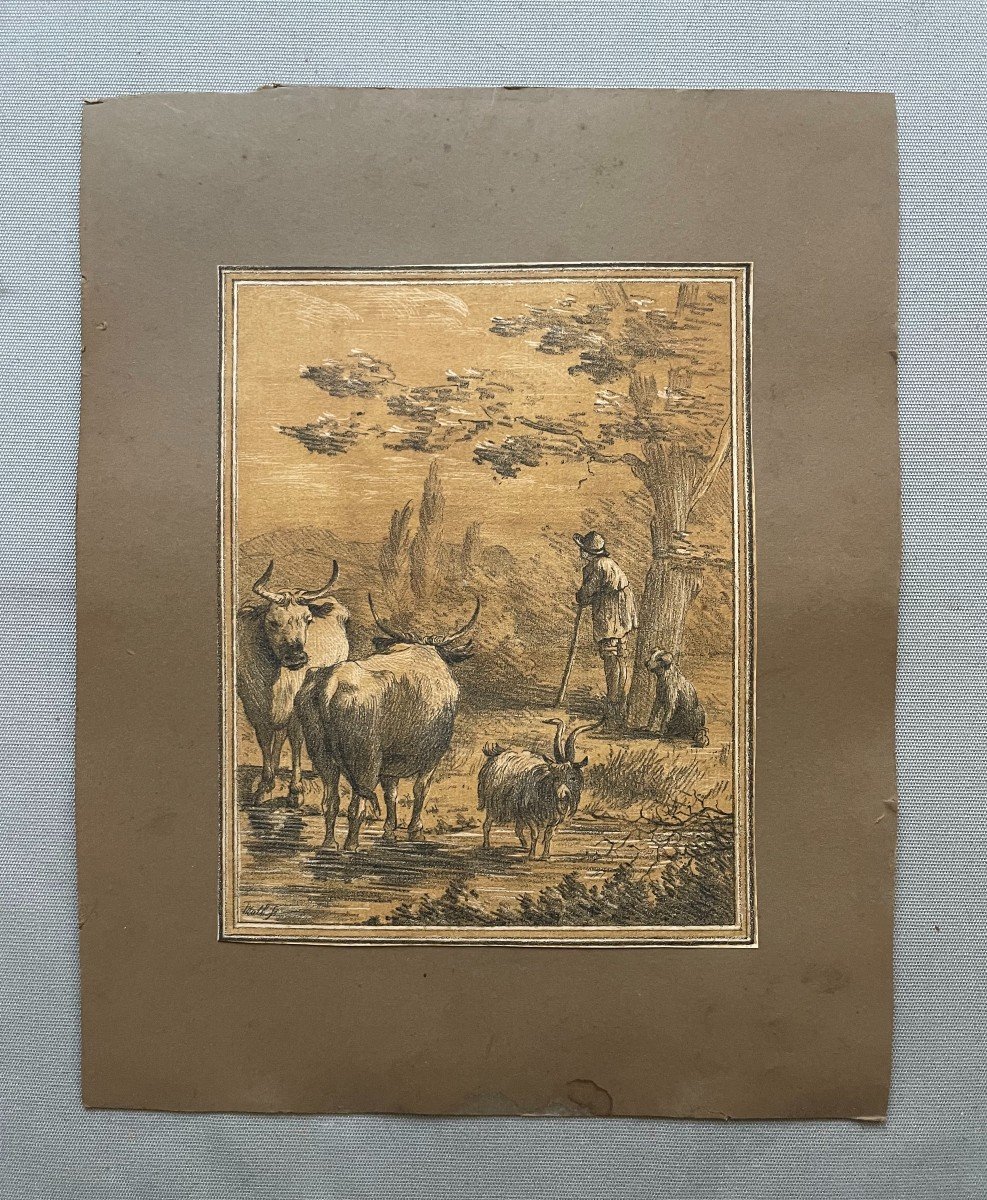 Peasant Scene, 19th Century Etching-photo-2