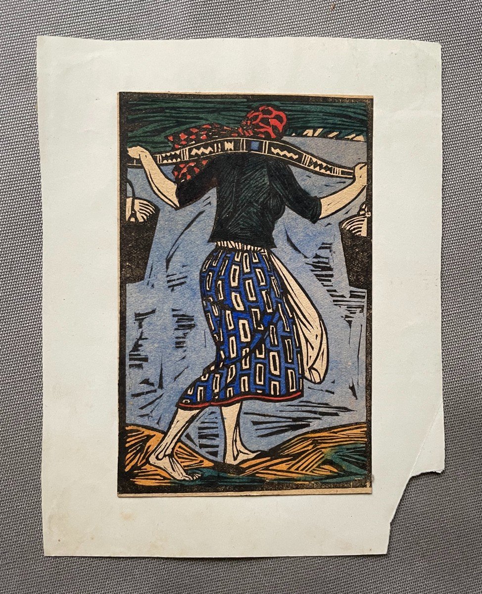 Water Carrier, Woodcut, Russian School-photo-2