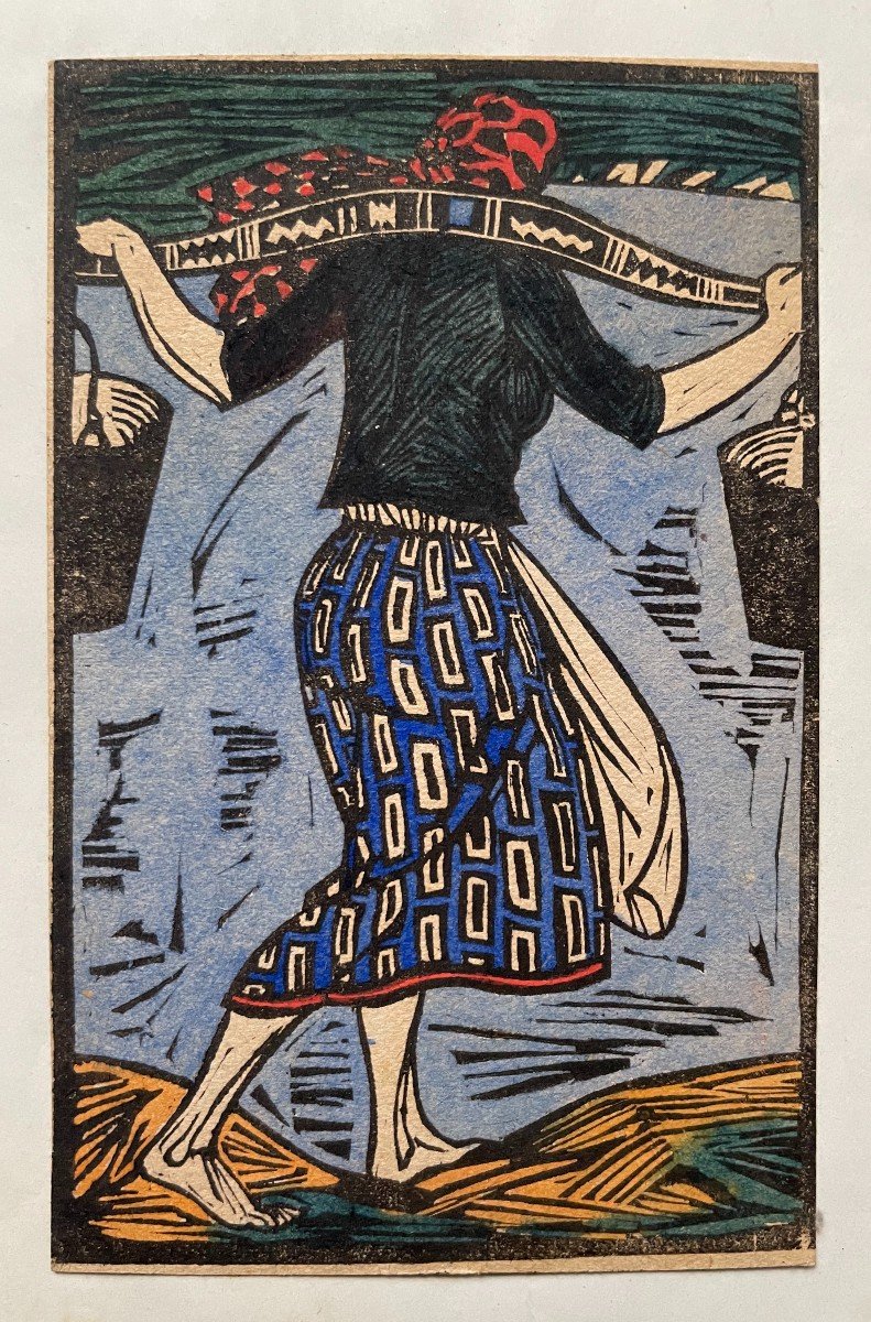 Water Carrier, Woodcut, Russian School