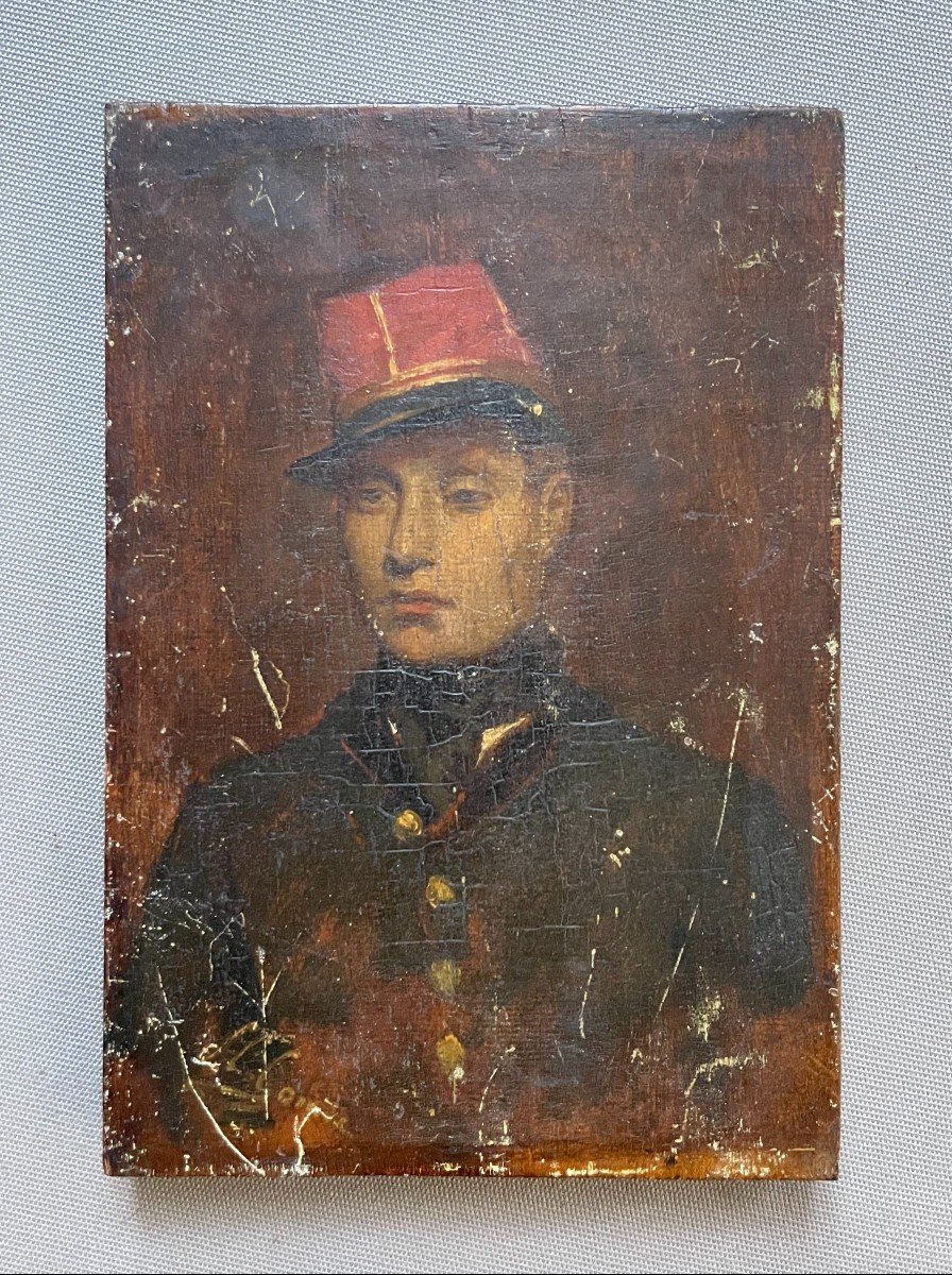 Portrait Of A Man In Uniform, Oil On Panel, Signature To Be Identified-photo-2