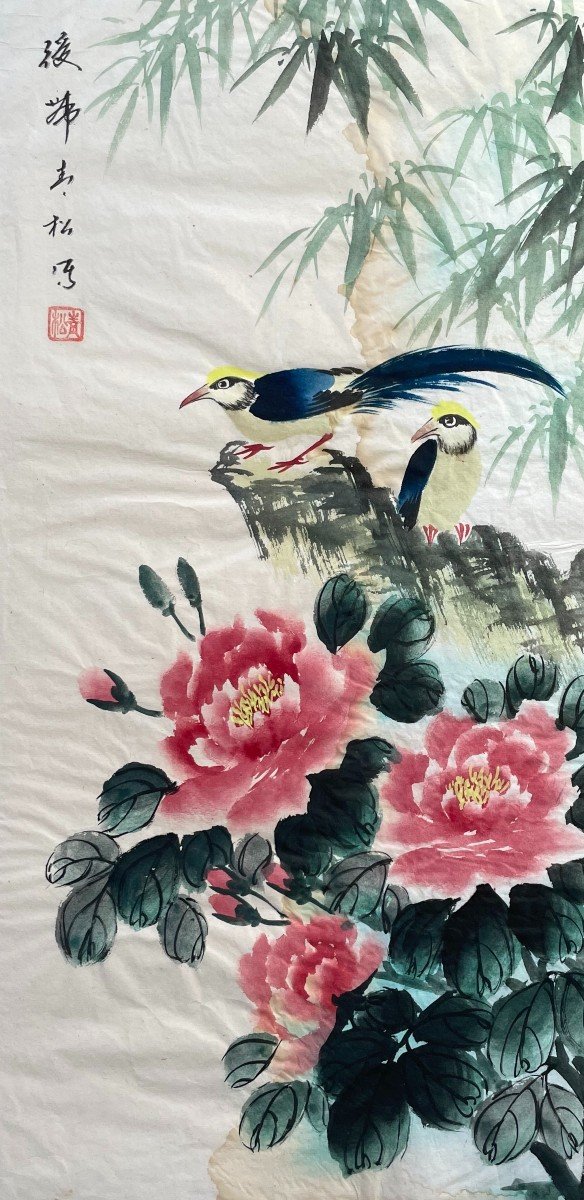 Oiseaux Branchés, Peinture Asiatique