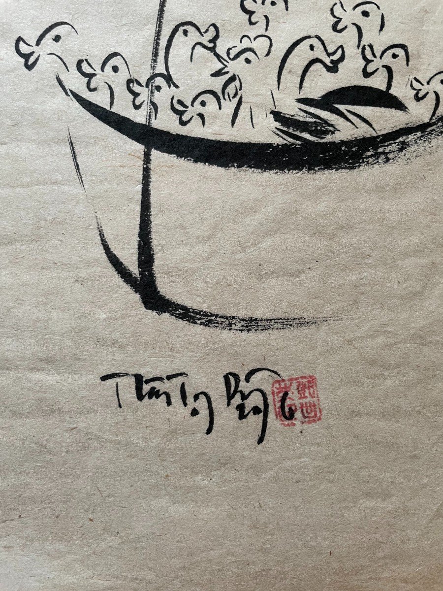 Dessin à l'Encre De Chine, Vietnam, Signature à Identifier-photo-3