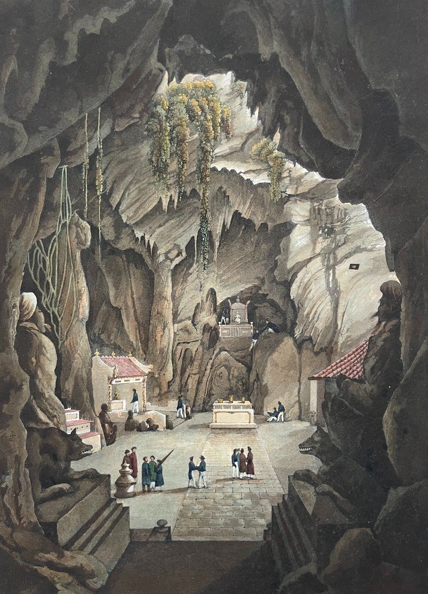 Vietnam, Pagoda In A Cave In Touranne, Lithograph, 19th Century