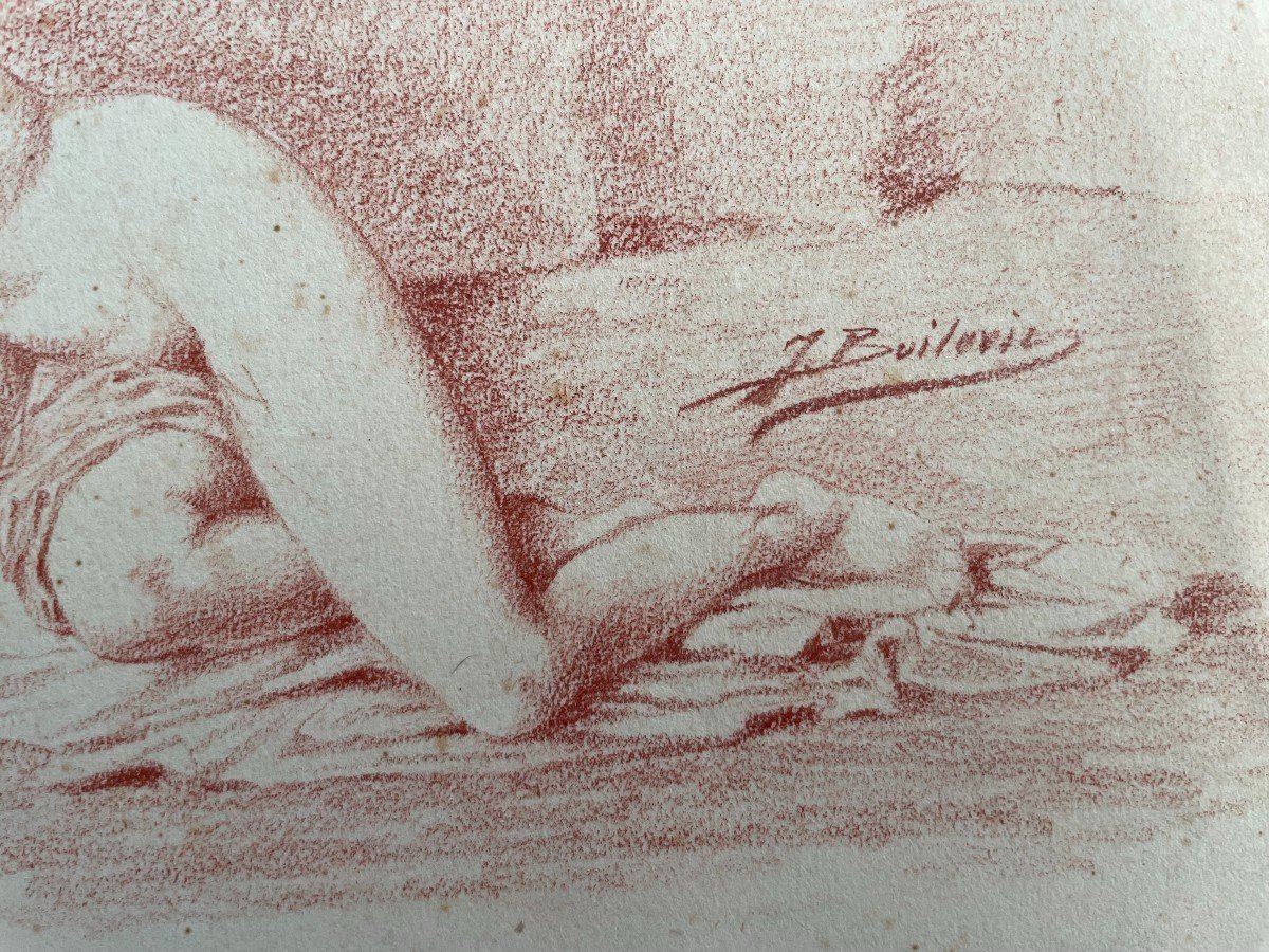 Nu Féminin, Dessin, Sanguine, Signature à Identifier-photo-3