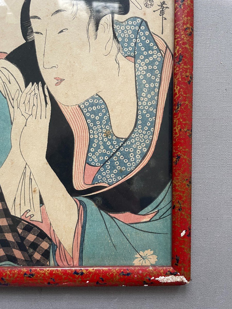 Paire d'Estampes Japonaises d'Après Utamaro Kitagawa-photo-4