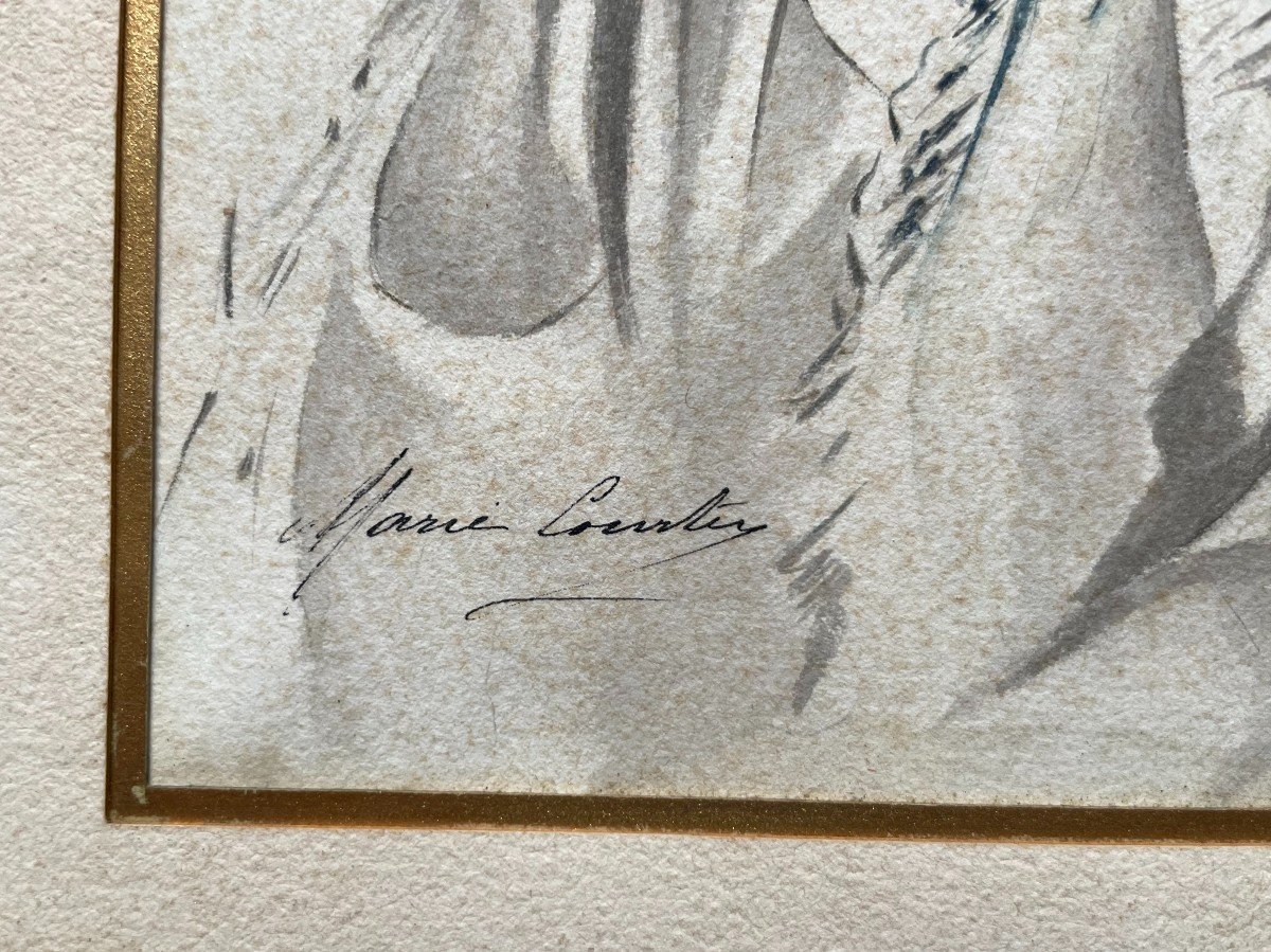 Elégante Au Chapeau, Aquarelle Début XXe, Signature à Identifier-photo-3