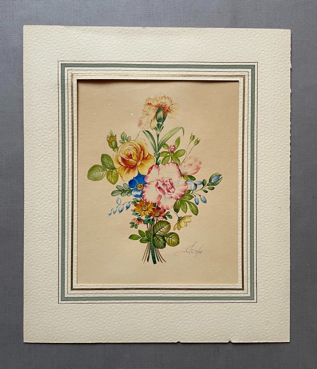 Vittorio Guidotti, Bouquet Of Flowers, Watercolor-photo-2