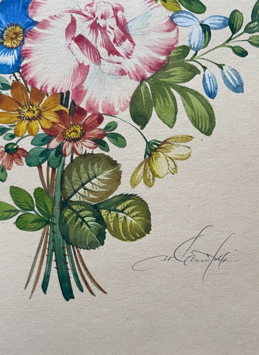 Vittorio Guidotti, Bouquet Of Flowers, Watercolor-photo-3