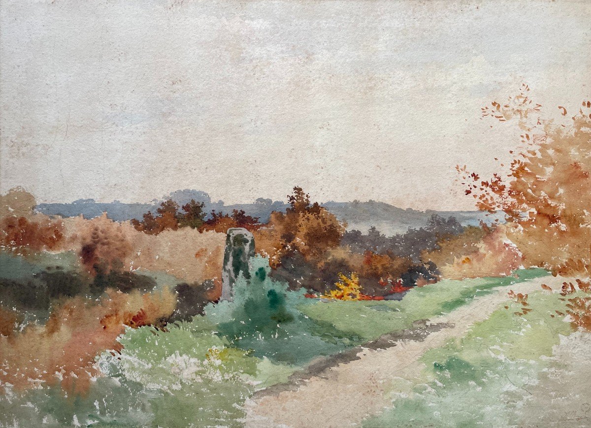 Auguste Allongé, Path In The Countryside, Watercolor, Large Format