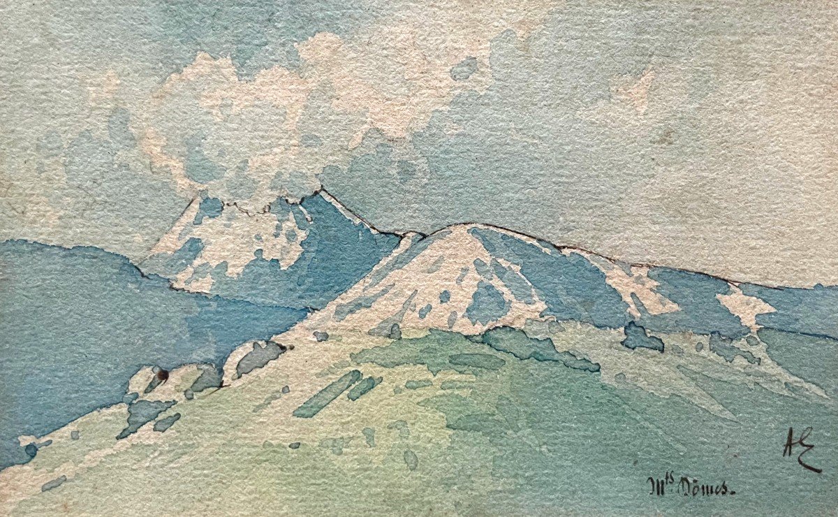 Les Monts Dômes, Auvergne, Aquarelle, Début XXe