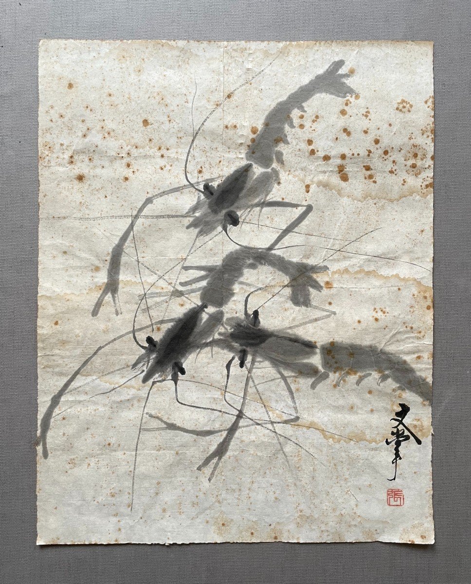 Shrimp, Chinese Painting, First Half Of The 20th Century-photo-2