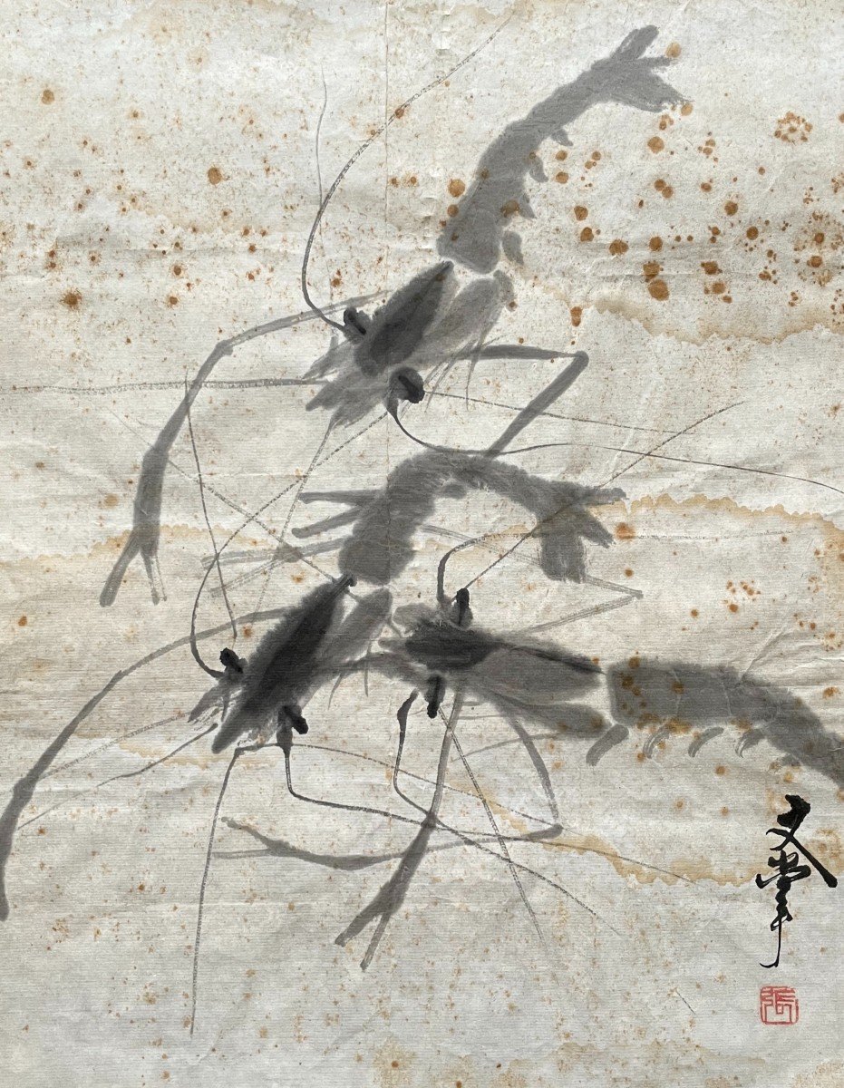 Shrimp, Chinese Painting, First Half Of The 20th Century