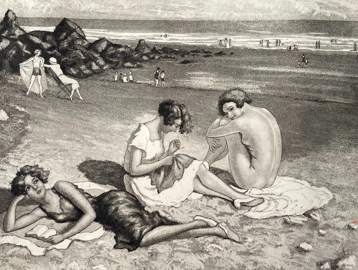 Charles Naillod, Le Tréport, Sur La Plage, Eau Forte