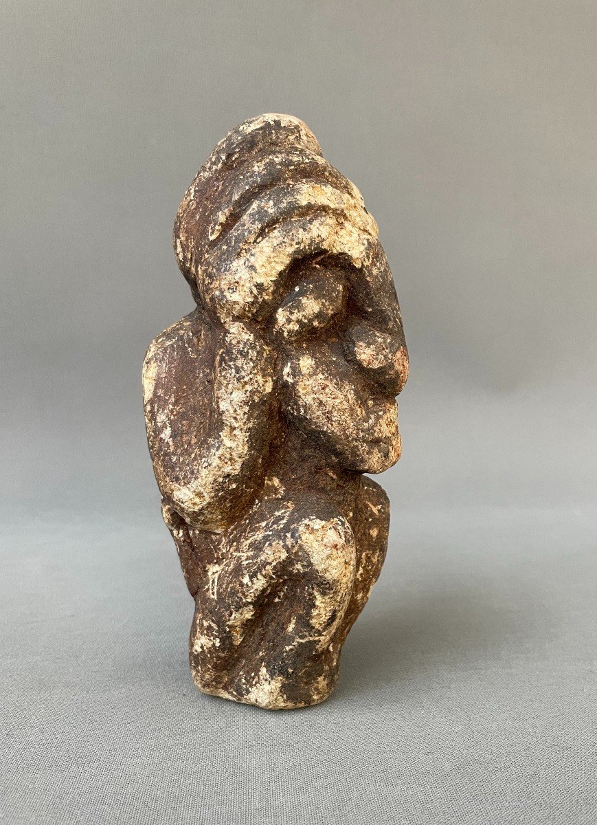 Anthropomorphic Statue In Patinated Stone, Tribal Art-photo-2