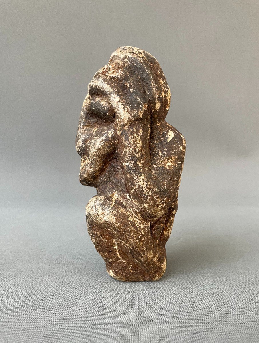 Anthropomorphic Statue In Patinated Stone, Tribal Art-photo-1