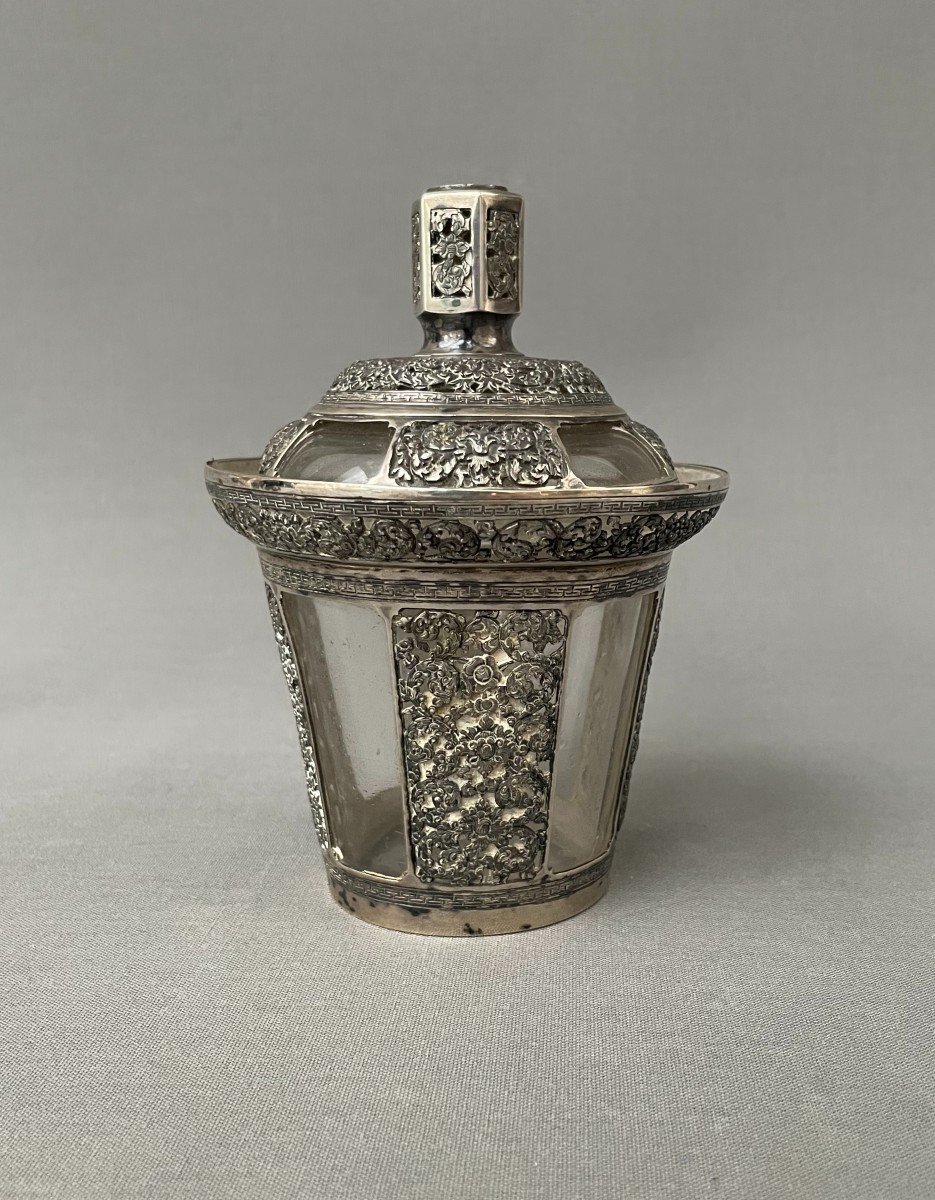 Silver And Glass Sugar Bowl, Indochina, 19th Century-photo-2