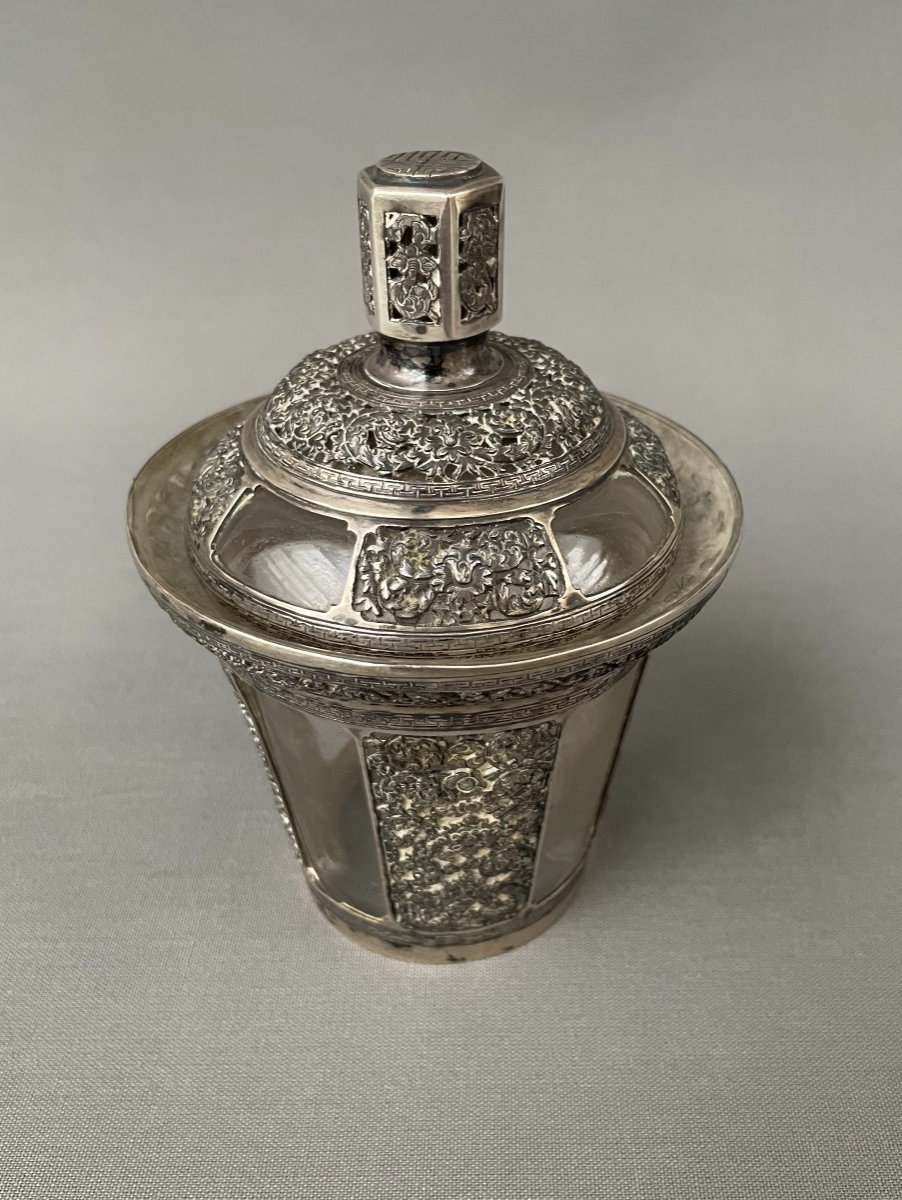 Silver And Glass Sugar Bowl, Indochina, 19th Century-photo-3