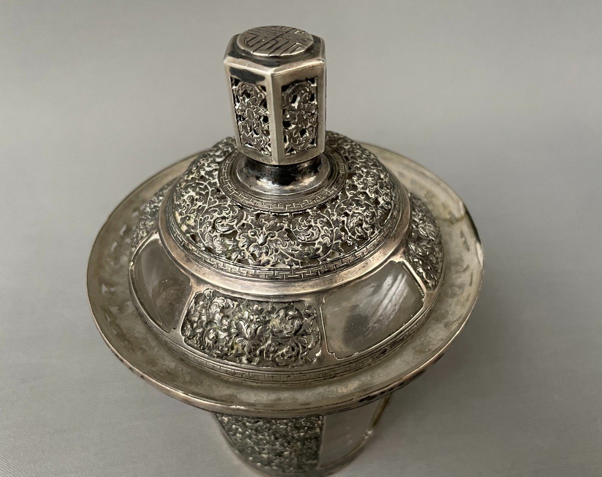 Silver And Glass Sugar Bowl, Indochina, 19th Century-photo-1