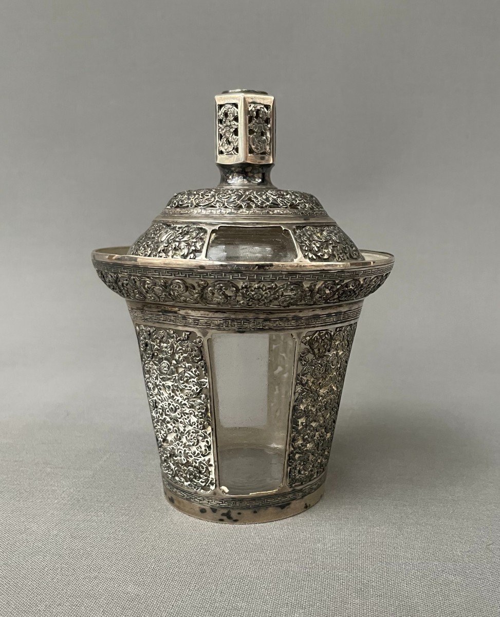 Silver And Glass Sugar Bowl, Indochina, 19th Century