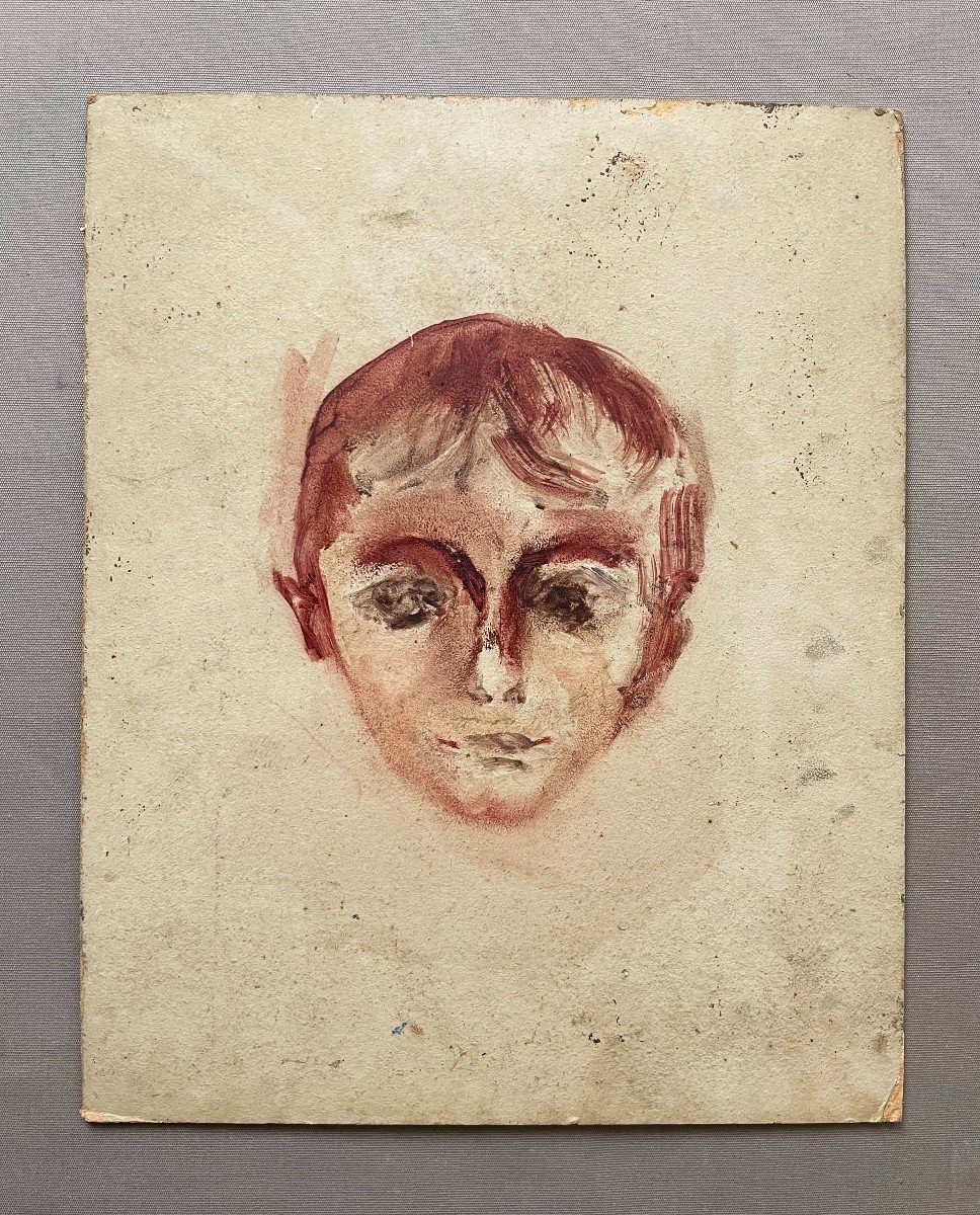 Man With Eyes Closed, Oil On Cardboard-photo-3