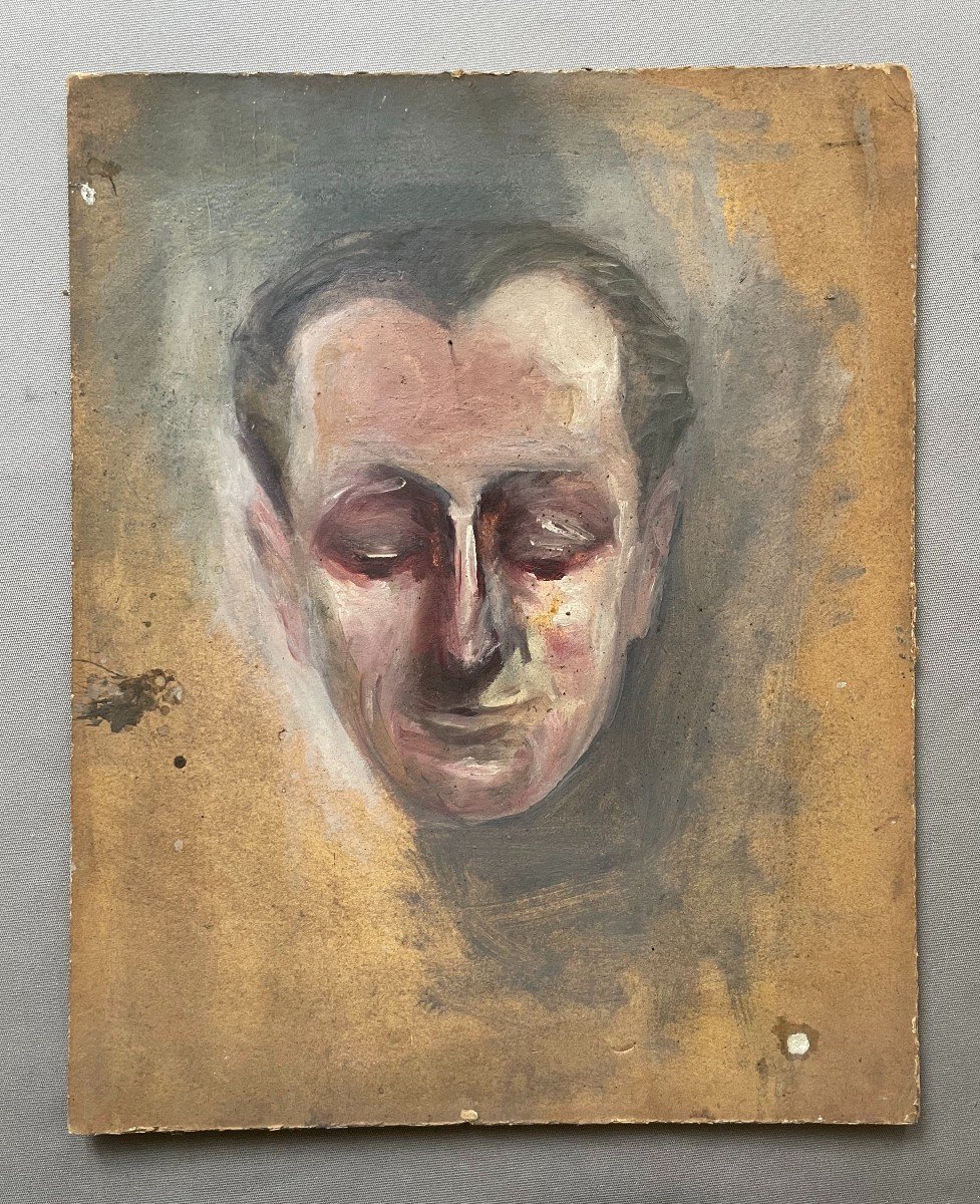 Man With Eyes Closed, Oil On Cardboard