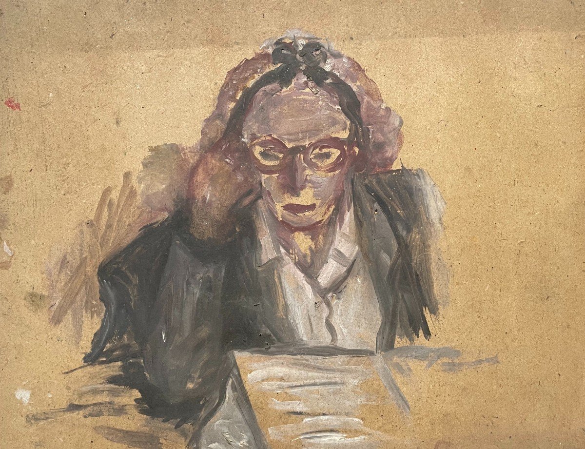 Femme à La Lecture, Esquisse, Gouache Sur Carton -photo-2