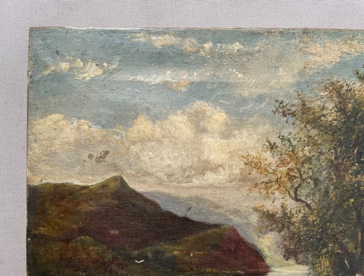 Paysage Lacustre, Huile Sur Toile, XIXe-photo-2