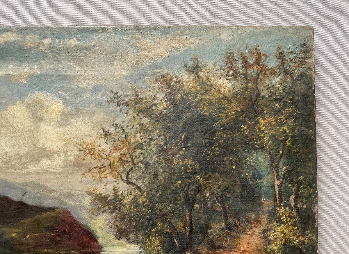 Paysage Lacustre, Huile Sur Toile, XIXe-photo-3