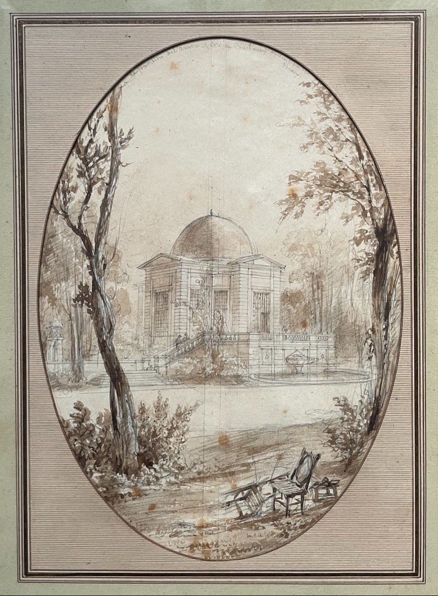 The Pavilion Of Dawn, Former Parc De Sceaux, Ink Wash, Early 19th Century-photo-2