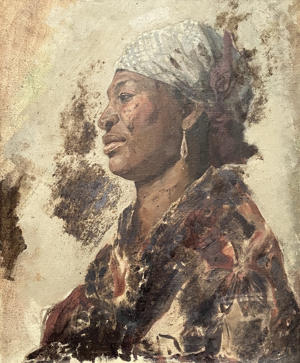 Portrait De Femme Africaine, Huile Sur Toile, Début XXe