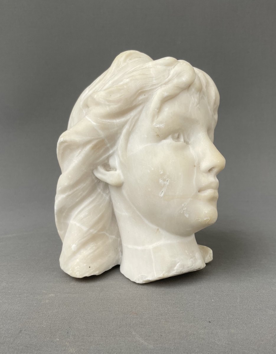 Tête De Jeune Fille En Marbre, Sculpture Fin XIXe-photo-2