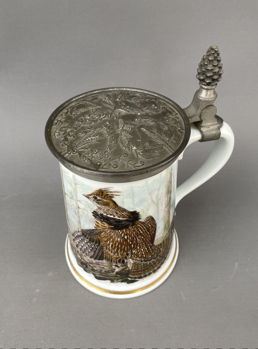 Porcelain Tankard Decorated With A Hunting Theme, Franklin Porcelain, Limoges-photo-4