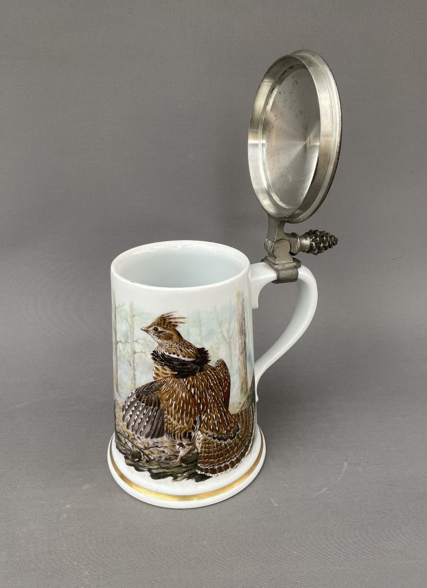 Porcelain Tankard Decorated With A Hunting Theme, Franklin Porcelain, Limoges-photo-2