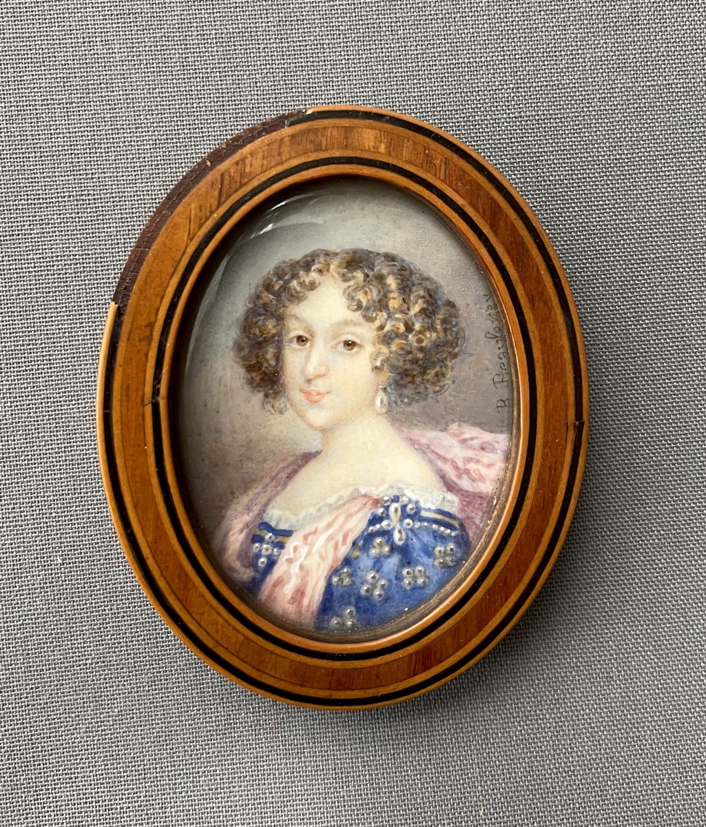 Portrait De Femme, Peinture Miniature Fin XIXe