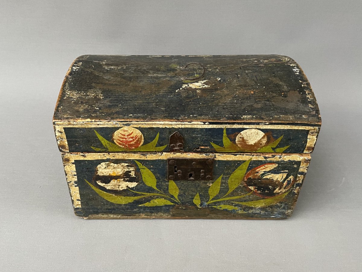 Polychrome Wooden Chest, Folk Art, 19th Century-photo-2