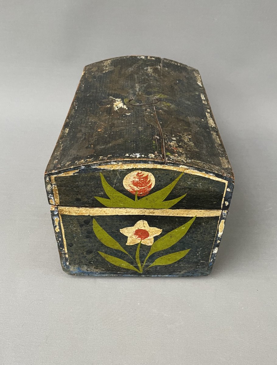 Polychrome Wooden Chest, Folk Art, 19th Century-photo-3