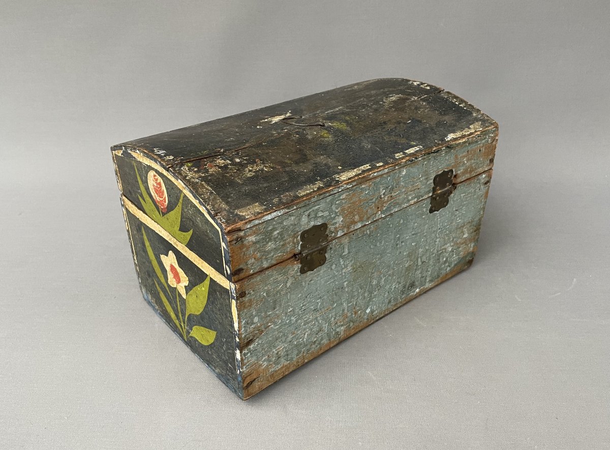 Polychrome Wooden Chest, Folk Art, 19th Century-photo-4