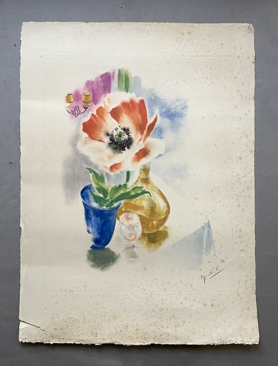 Poppy, Color Engraving, 20th Century-photo-2