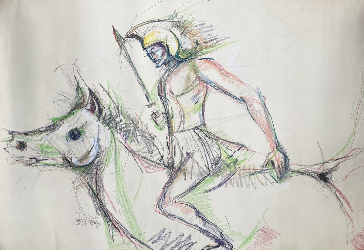 Guerrier à Cheval, Pastel, Grand Format