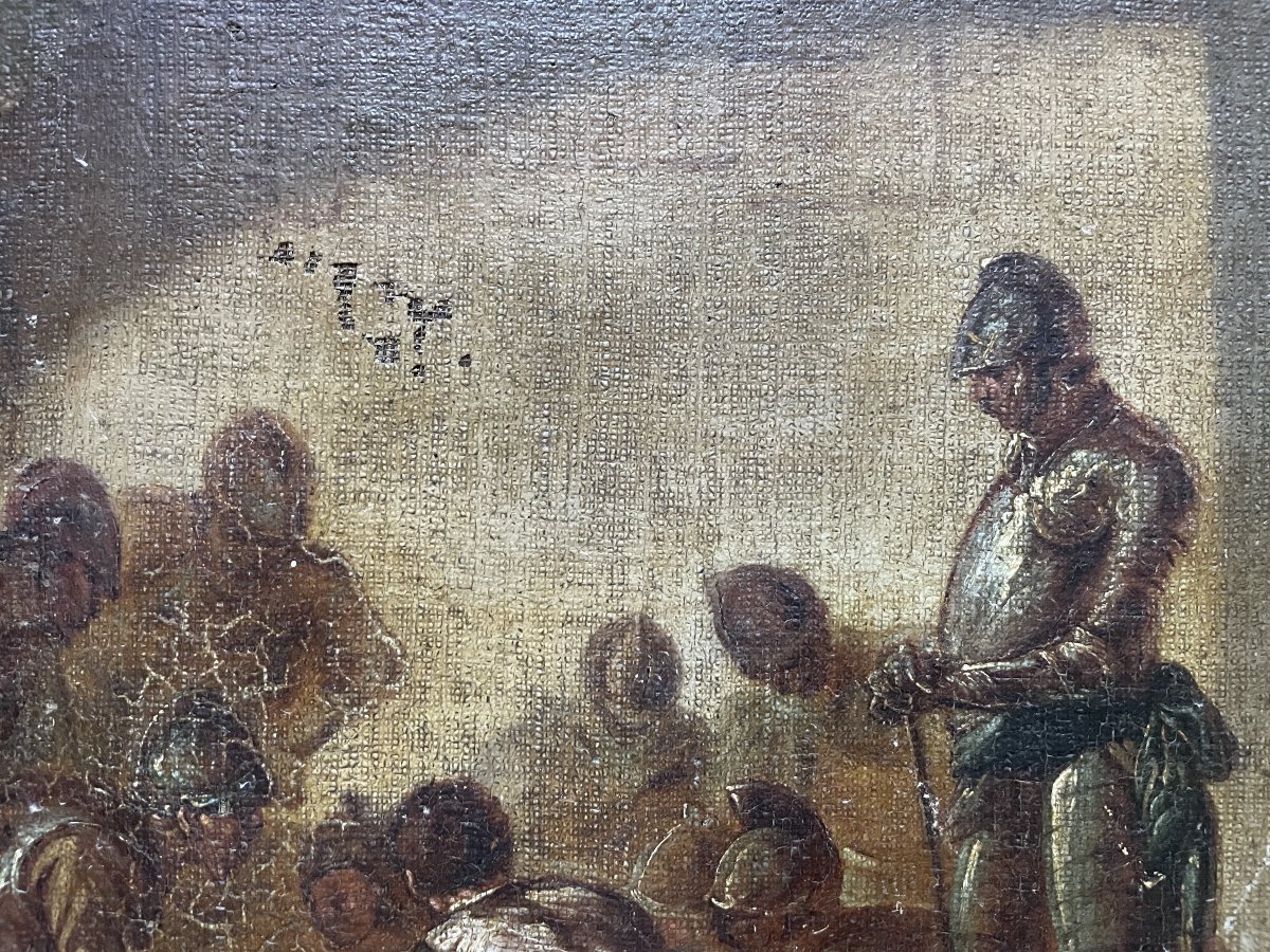 Groupe De Soldats Au Repos, Huile Sur Toile, XVIIIe Ou Avant-photo-3