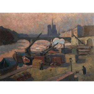 Paris, The Quays, Oil On Cardboard Early 20th Century, Signature To Be Identified